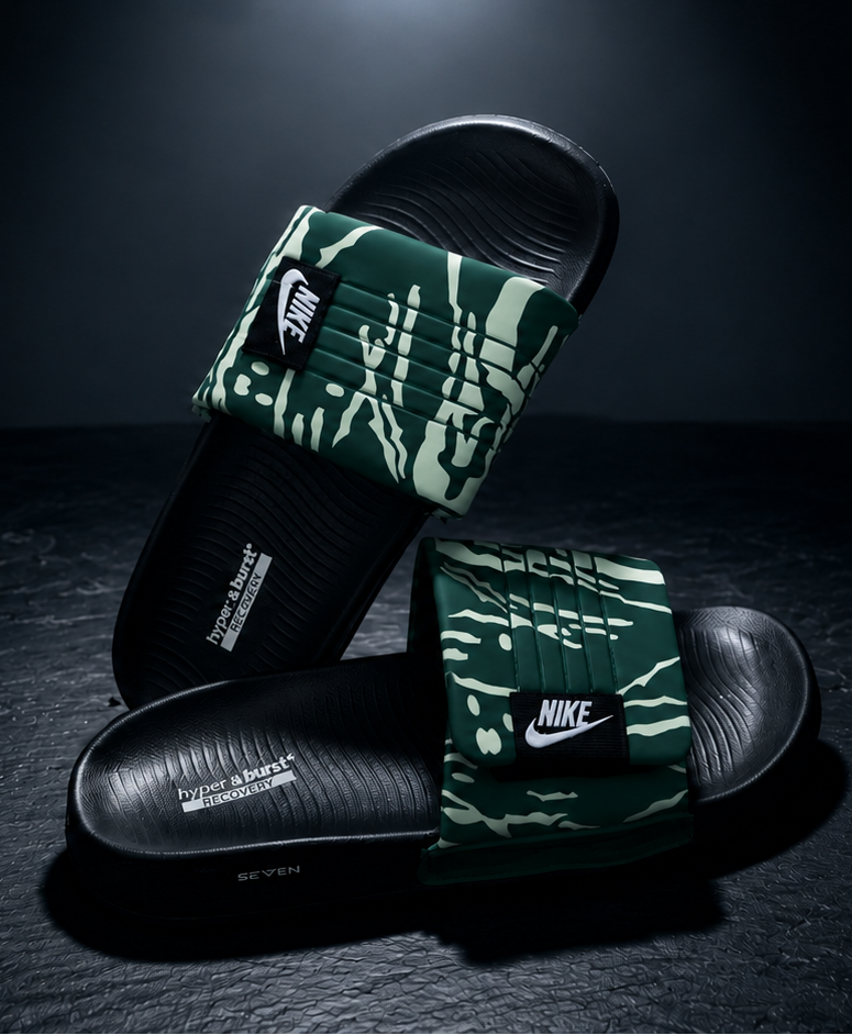 Green Nike AirCush Adjustable Slides – Soft 8mm Upper | Anti-Slip