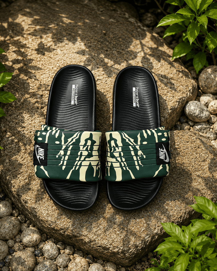 Green Nike AirCush Adjustable Slides – Soft 8mm Upper | Anti-Slip