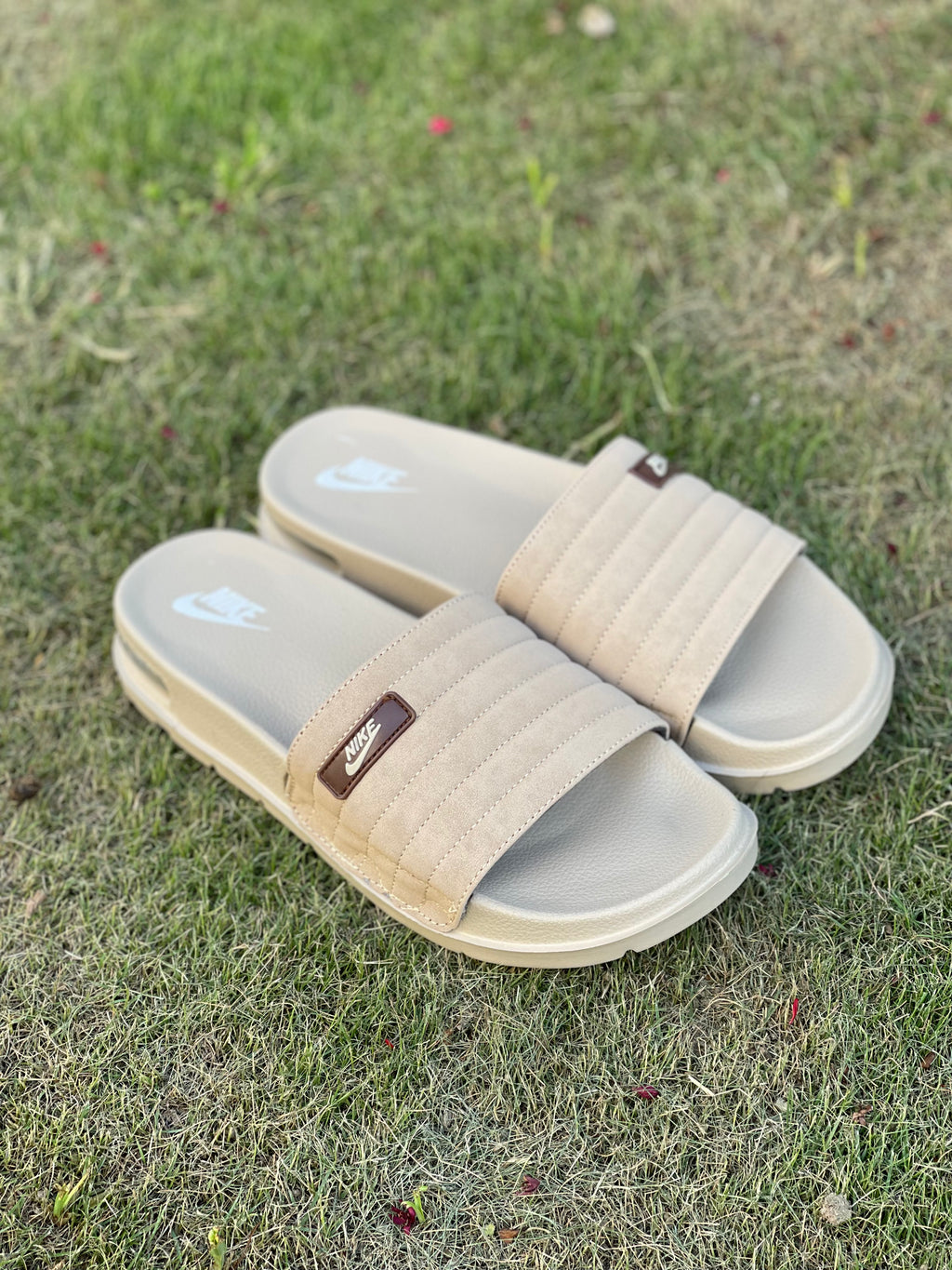 Beige 6mm Velvet Slides – Soft Cushioned | Anti-Slip