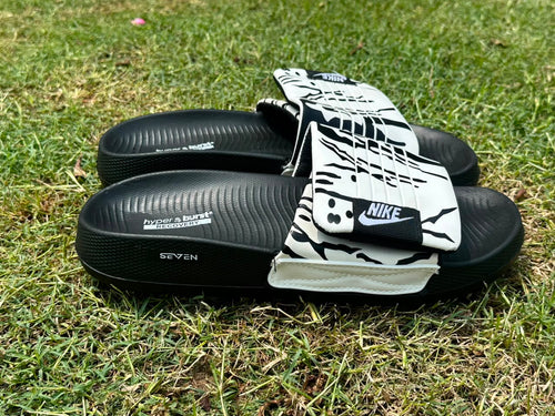 White Nike AirCush Adjustable Slides – Soft 8mm Upper | Anti-Slip