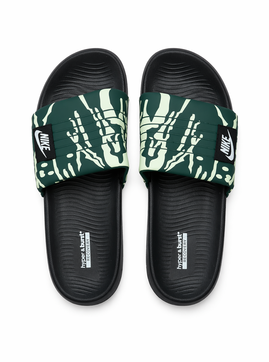 Nike AirCush Adjustable Slides – Premium Super Soft Slippers | Anti-Slip | Green & White