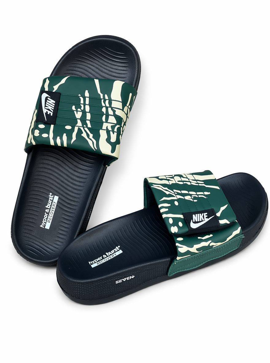 Nike AirCush Adjustable Slides – Premium Super Soft Slippers | Anti-Slip | Green & White