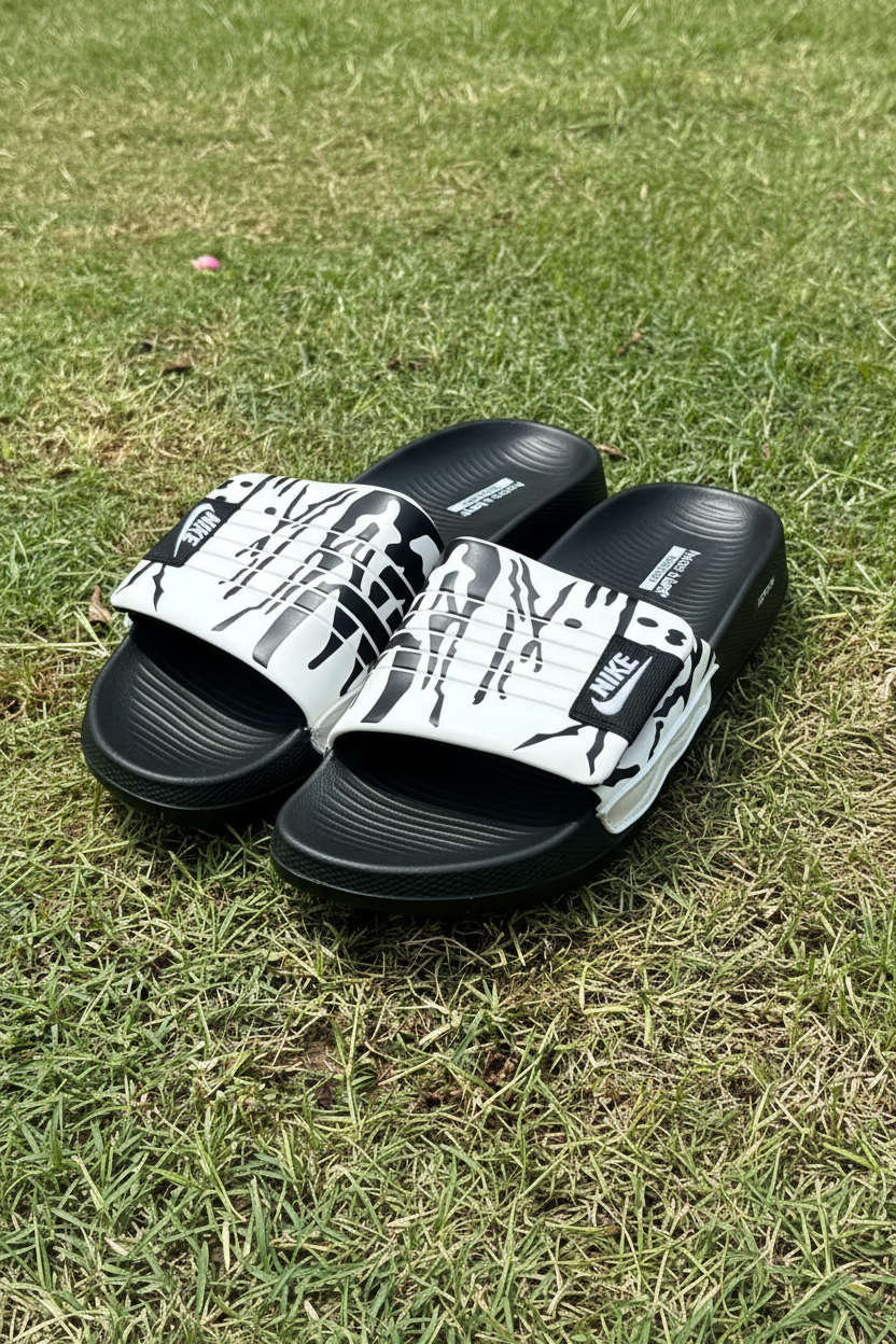 White Nike AirCush Adjustable Slides – Soft 8mm Upper | Anti-Slip